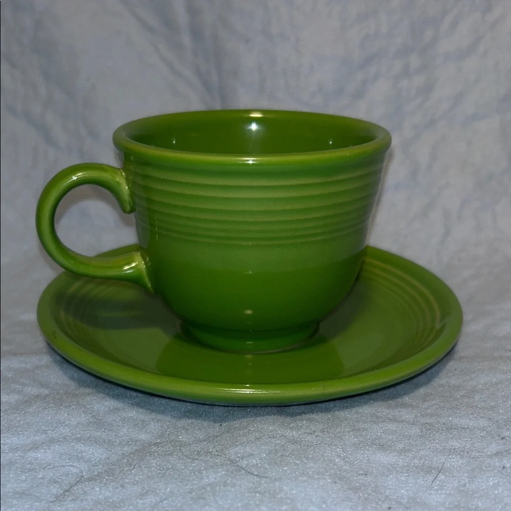 Shamrock Green Homer Laughlin Fiestaware flat cup and saucer set Retired